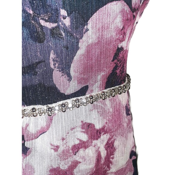 NEW SLNY Plus Size 16W Maxi Dress Blue Purple Floral Sparkles Sleeveless Pockets - Picture 4 of 7